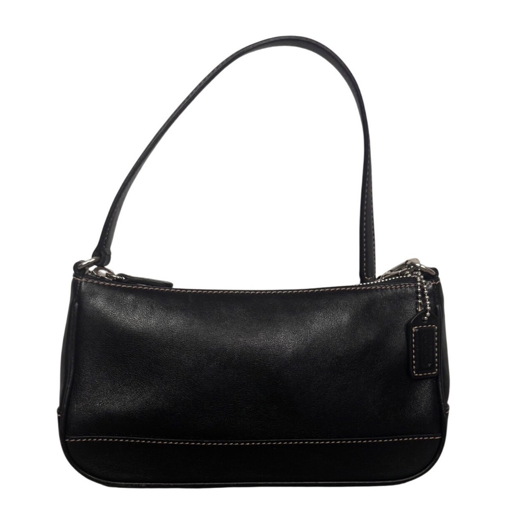 Coach Vintage Black Leather Baguette‎ Shoulder Bag 7785 Contrast Stitch Small